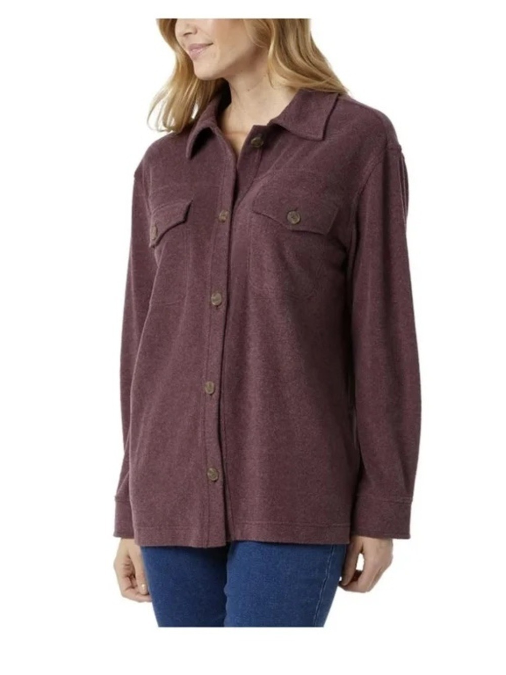 NWOT 32 Degrees Heat Women's Relaxed Fit Long Sleeve Button-Up Shirt Size Small - Picture 2 of 8